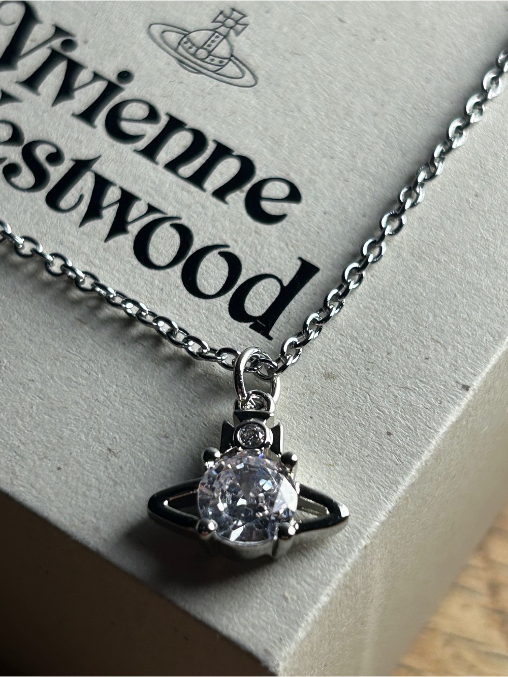 Vivienne Westwood Silver Orb Pendant Necklace with Clear Crystal Center